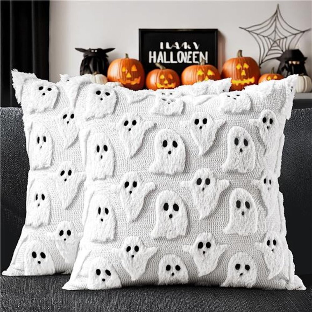 Halloween Pillow Covers Cute Ghost Spooky Fall Throw Pillows Set of 2 - Picture 1 of 7